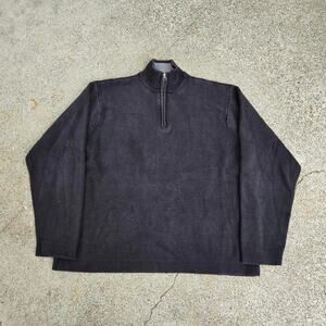 Vtg Y2k OLD NAVY Plain Minimal Heavyweight Knit Ribbed Collar 1/4 Zip Sweater Lg